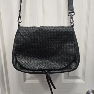 Christopher Kon  Black Woven Leather Shoulder Bag
